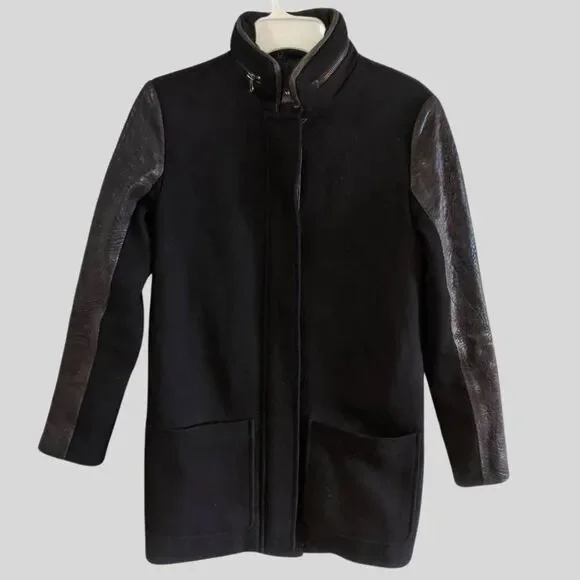 Mackage Moto Coat Jacket Women's Size XS Black Wool Leather Winter Quilted Chic